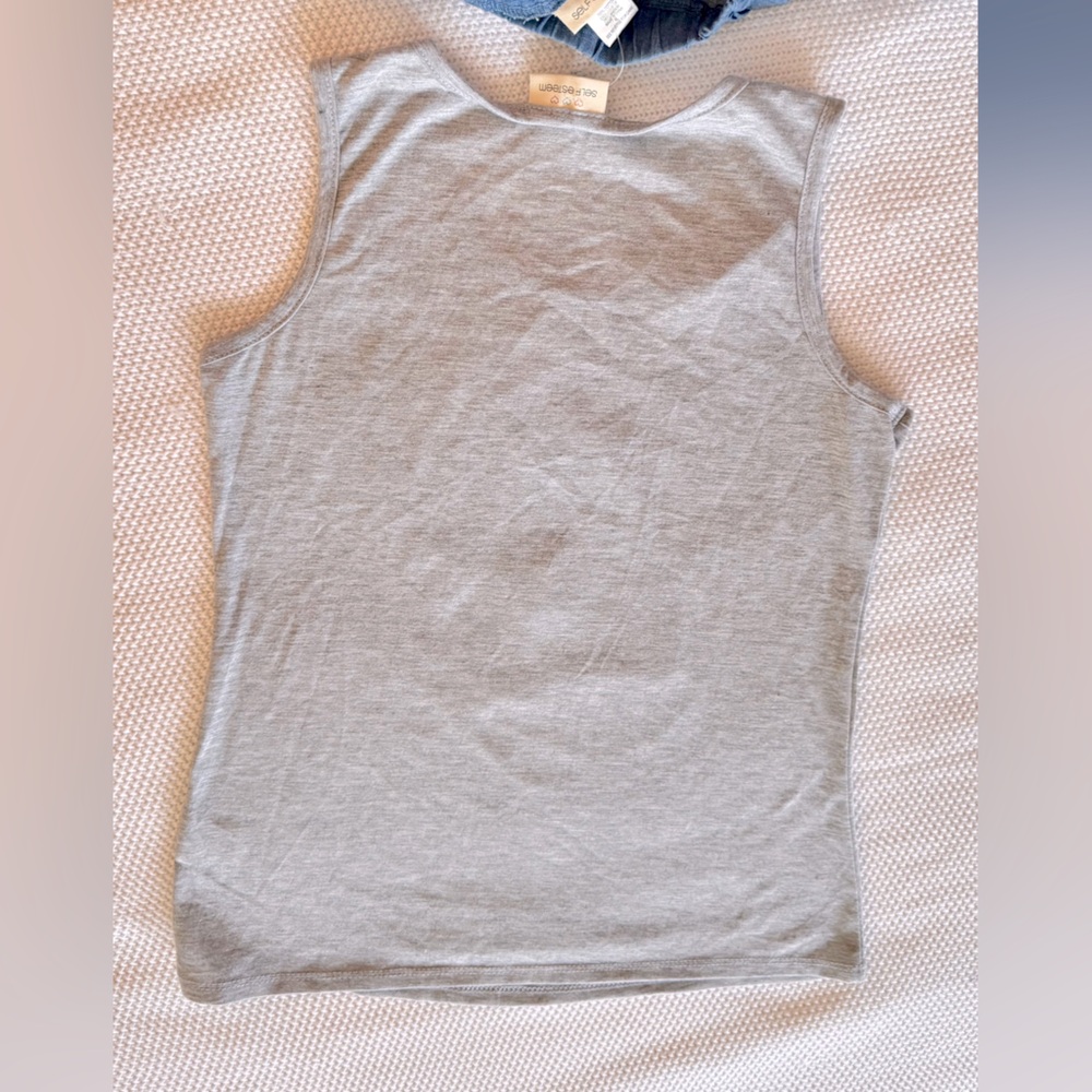 SELF ESTEEM 2 Piece Girls Grey Rainbow Unicorn Tank Top & Blue Denim Shorts Set - Picture 7 of 14